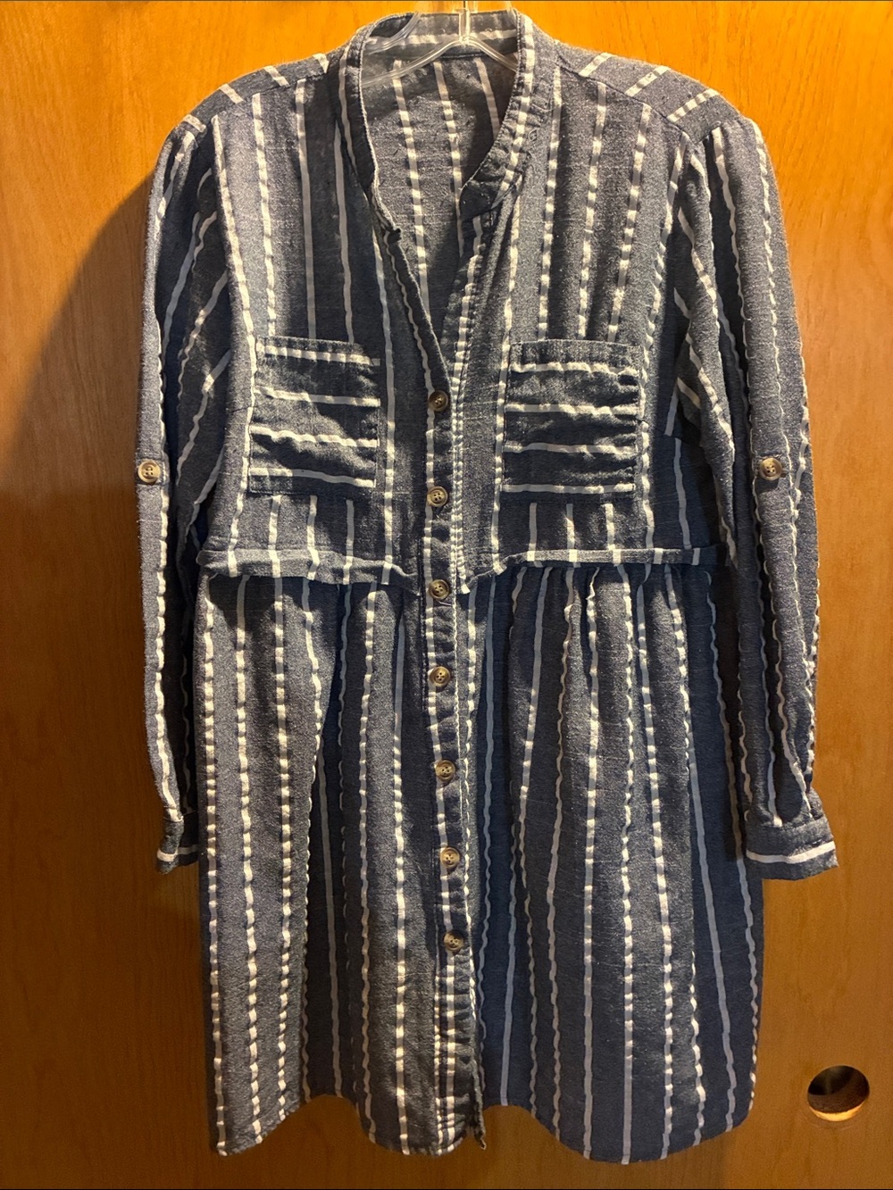 Striped Button-Front Navy and White Tunic